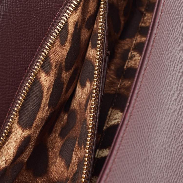 Pre Owned Dolce & Gabbana Burgundy Leather Medium Sicily Top Handle Bag