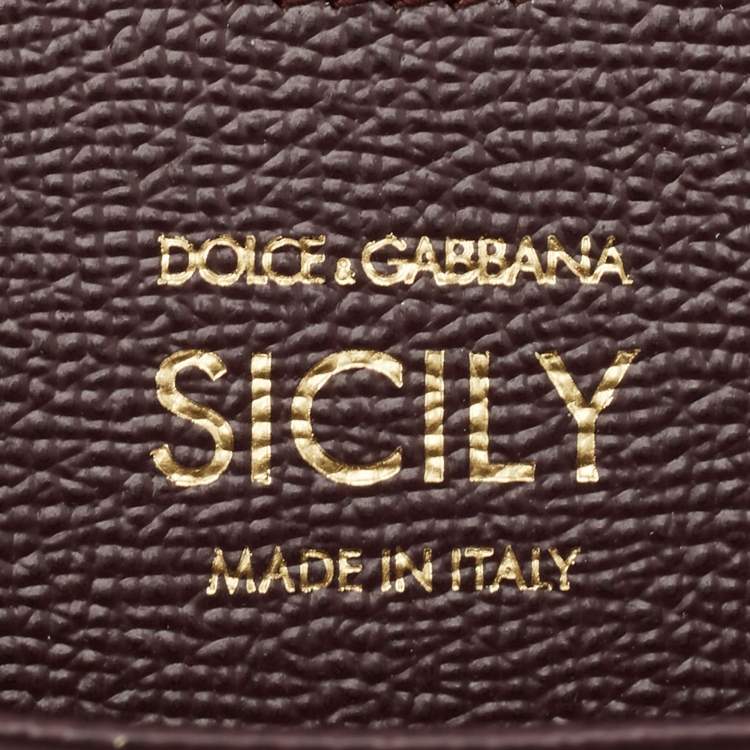 Pre Owned Dolce & Gabbana Burgundy Leather Medium Sicily Top Handle Bag