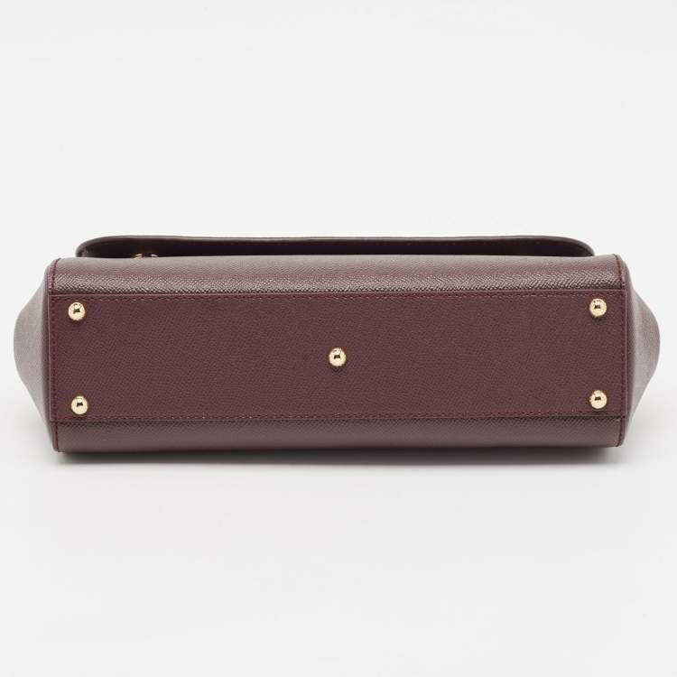 Pre Owned Dolce & Gabbana Burgundy Leather Medium Sicily Top Handle Bag