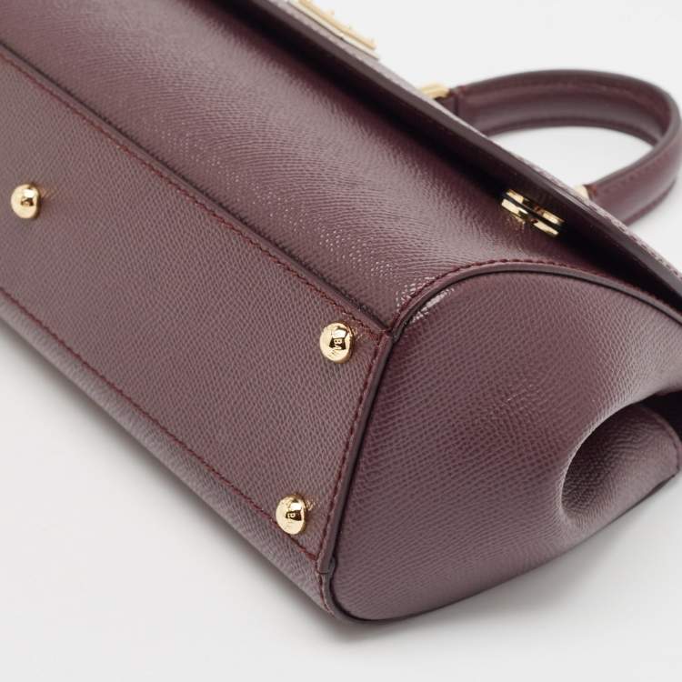 Pre Owned Dolce & Gabbana Burgundy Leather Medium Sicily Top Handle Bag