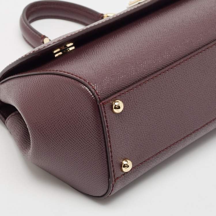 Pre Owned Dolce & Gabbana Burgundy Leather Medium Sicily Top Handle Bag