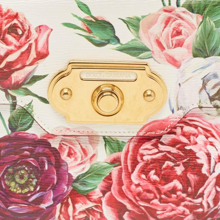 Pre Owned Dolce & Gabbana Pink Leather Floral Print Welcome Top Handle Bag