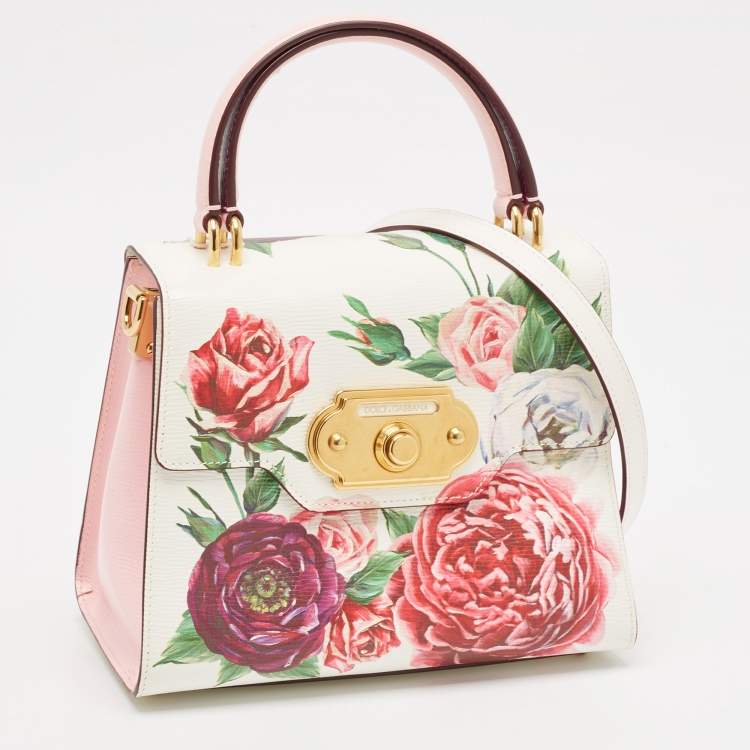 Pre Owned Dolce & Gabbana Pink Leather Floral Print Welcome Top Handle Bag
