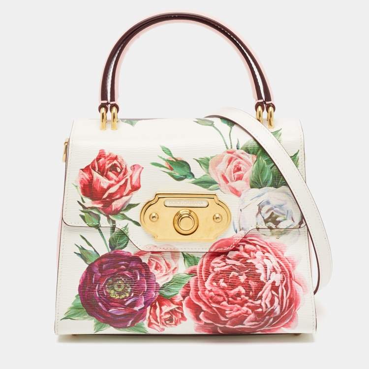 Pre Owned Dolce & Gabbana Pink Leather Floral Print Welcome Top Handle Bag