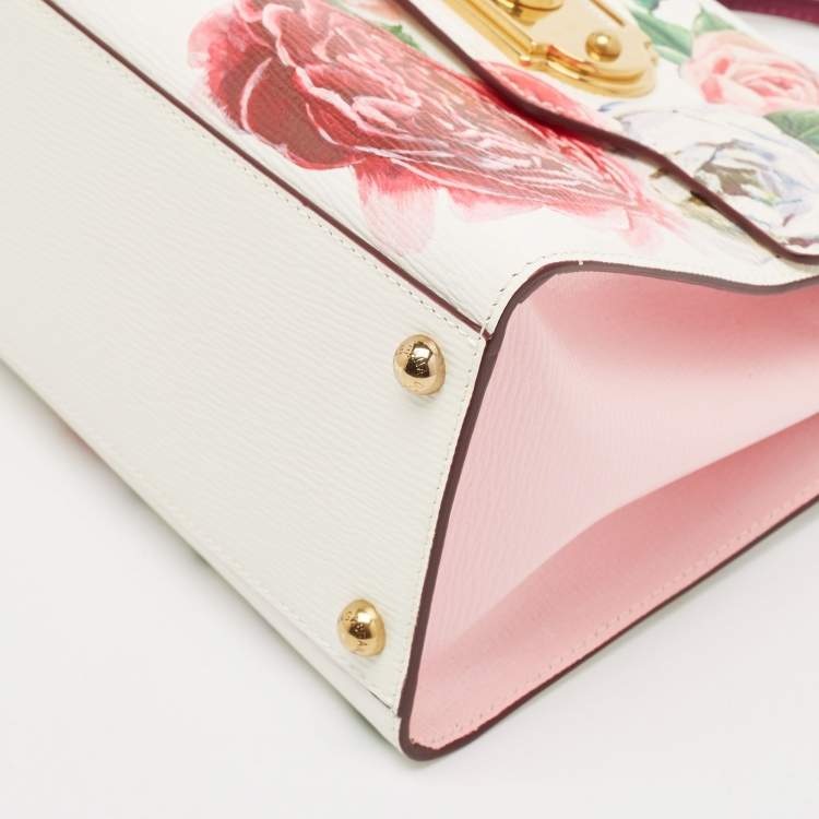 Pre Owned Dolce & Gabbana Pink Leather Floral Print Welcome Top Handle Bag