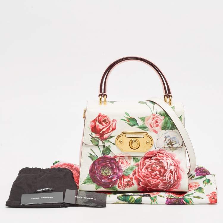 Pre Owned Dolce & Gabbana Pink Leather Floral Print Welcome Top Handle Bag
