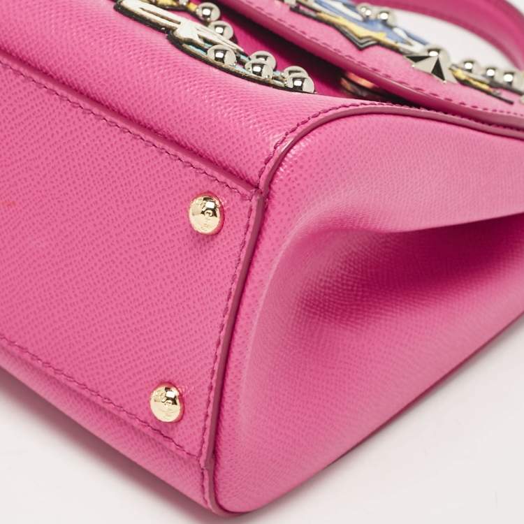 Pre Owned Dolce & Gabbana Pink Leather Medium Oops Patch Miss Sicily Top Handle Bag