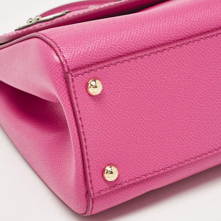 Pre Owned Dolce & Gabbana Pink Leather Medium Oops Patch Miss Sicily Top Handle Bag