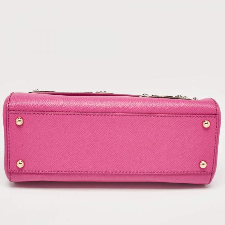 Pre Owned Dolce & Gabbana Pink Leather Medium Oops Patch Miss Sicily Top Handle Bag