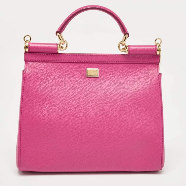 Pre Owned Dolce & Gabbana Pink Leather Medium Oops Patch Miss Sicily Top Handle Bag