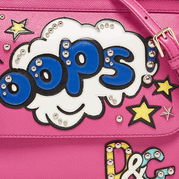 Pre Owned Dolce & Gabbana Pink Leather Medium Oops Patch Miss Sicily Top Handle Bag