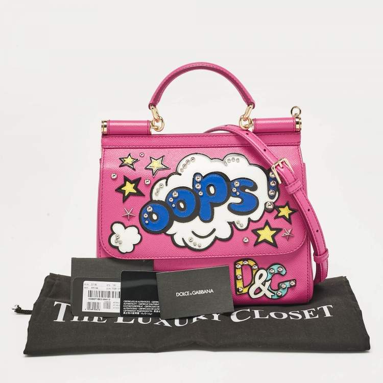 Pre Owned Dolce & Gabbana Pink Leather Medium Oops Patch Miss Sicily Top Handle Bag