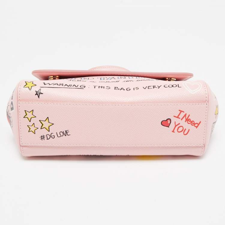 Pre Owned Dolce & Gabbana Pink Leather Small Graffiti Miss Sicily Top Handle Bag