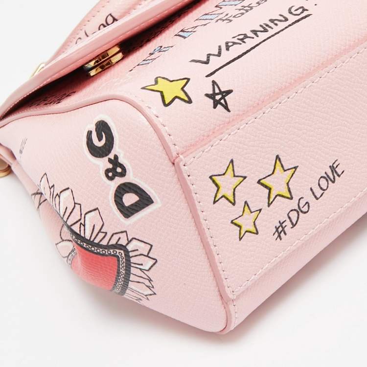 Pre Owned Dolce & Gabbana Pink Leather Small Graffiti Miss Sicily Top Handle Bag