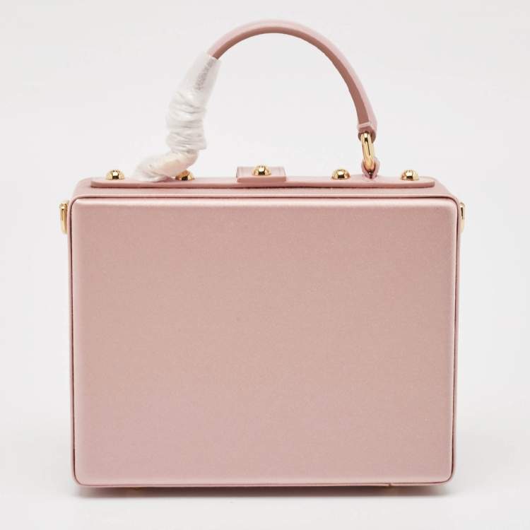 Pre Owned Dolce & Gabbana Pink Satin and Leather Crystals Embellished Dolce Box Bag 