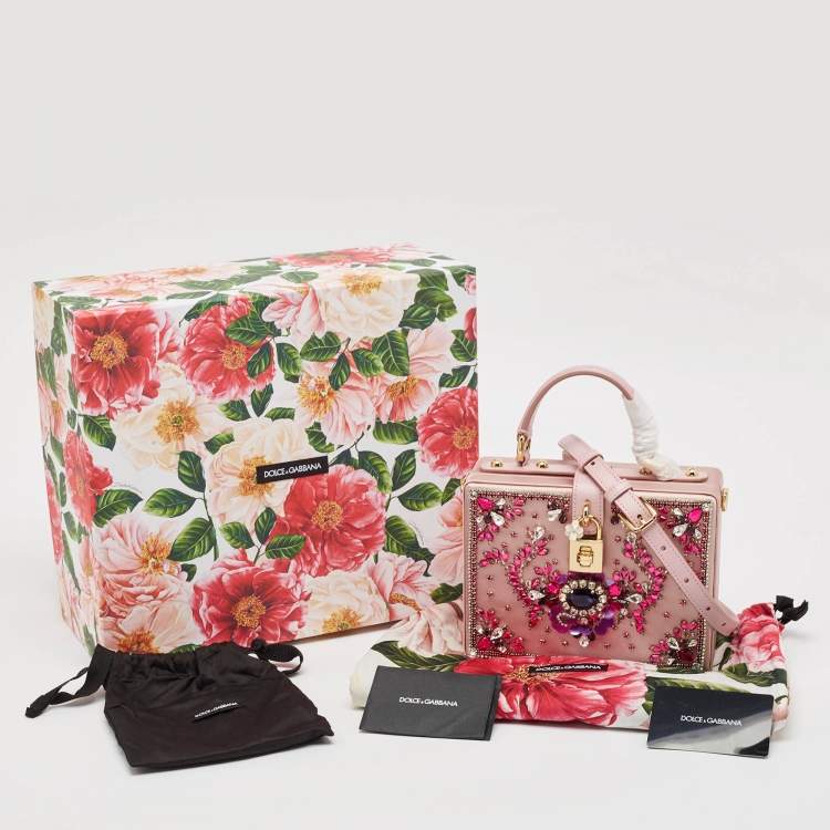 Pre Owned Dolce & Gabbana Pink Satin and Leather Crystals Embellished Dolce Box Bag 