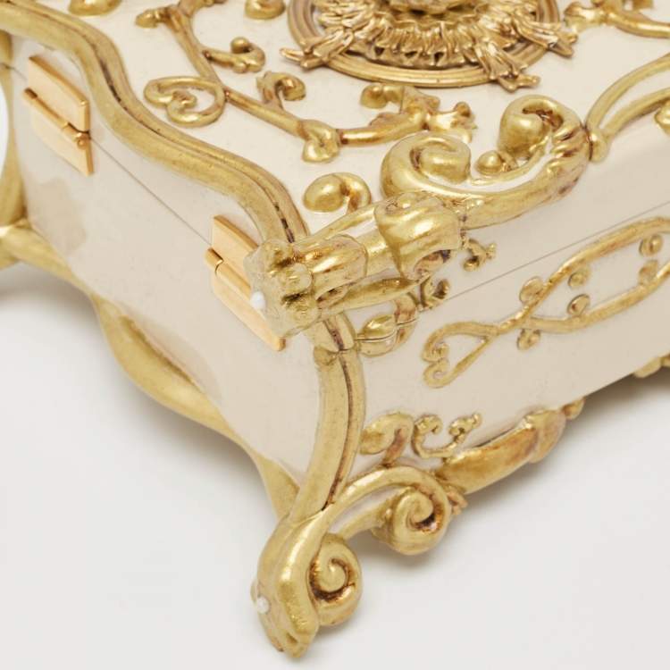 Pre Owned Dolce & Gabbana Gold Acrylic and Leather Baroque Dolce Box Top Handle Bag
