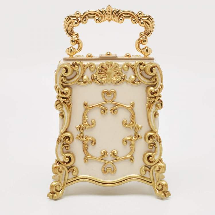 Pre Owned Dolce & Gabbana Gold Acrylic and Leather Baroque Dolce Box Top Handle Bag