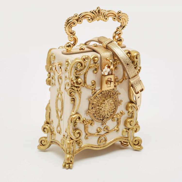 Pre Owned Dolce & Gabbana Gold Acrylic and Leather Baroque Dolce Box Top Handle Bag