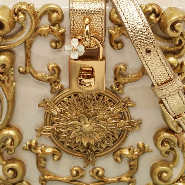 Pre Owned Dolce & Gabbana Gold Acrylic and Leather Baroque Dolce Box Top Handle Bag