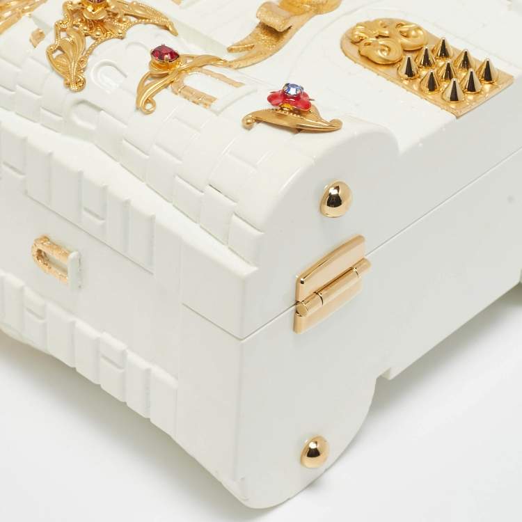 Pre Owned Dolce & Gabbana Gold/White Acrylic and Snakeskin Castle Dolce Box Top Handle Bag