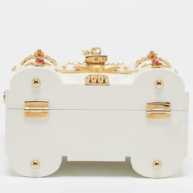 Pre Owned Dolce & Gabbana Gold/White Acrylic and Snakeskin Castle Dolce Box Top Handle Bag