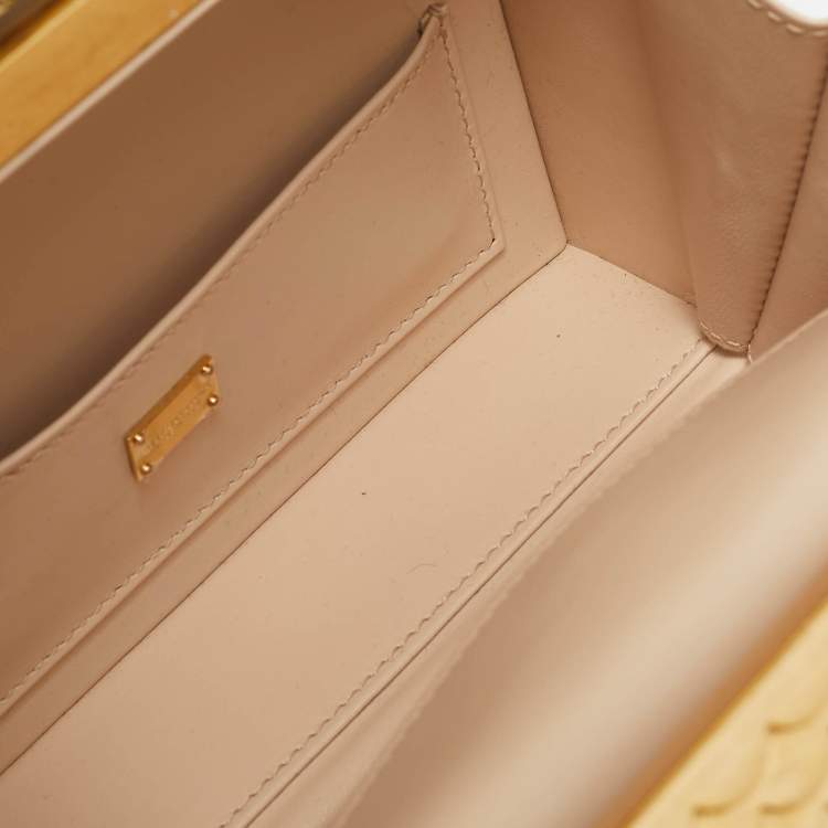 Pre Owned Dolce & Gabbana Gold/White Acrylic and Snakeskin Castle Dolce Box Top Handle Bag
