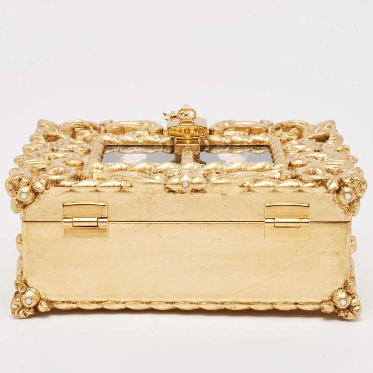 Pre Owned Dolce & Gabbana Gold Acrylic and Leather Regine Dolce Box Top Handle Bag