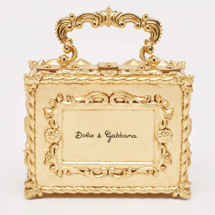 Pre Owned Dolce & Gabbana Gold Acrylic and Leather Regine Dolce Box Top Handle Bag