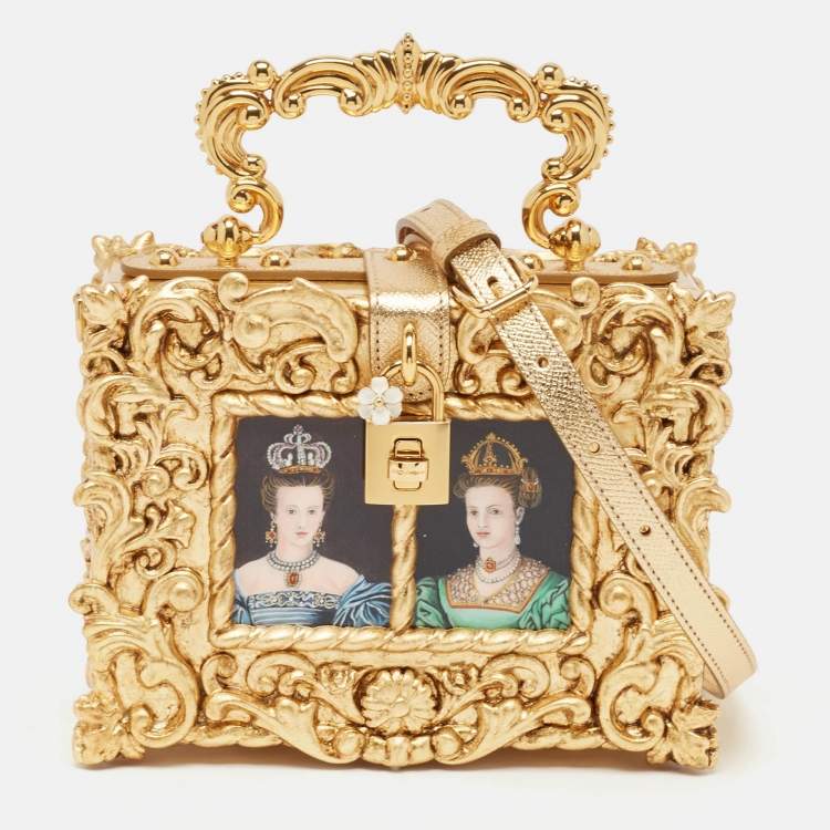 Pre Owned Dolce & Gabbana Gold Acrylic and Leather Regine Dolce Box Top Handle Bag