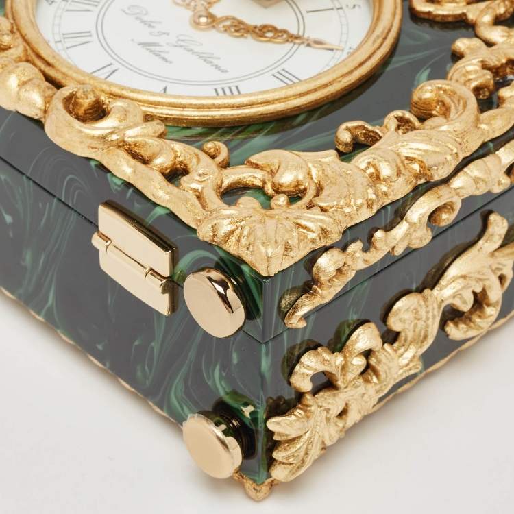 Pre Owned Dolce & Gabbana Gold/Green Acrylic and Leather Orologio Barocco Dolce Box Bag