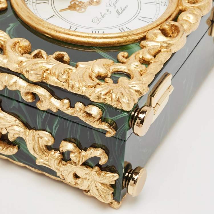Pre Owned Dolce & Gabbana Gold/Green Acrylic and Leather Orologio Barocco Dolce Box Bag