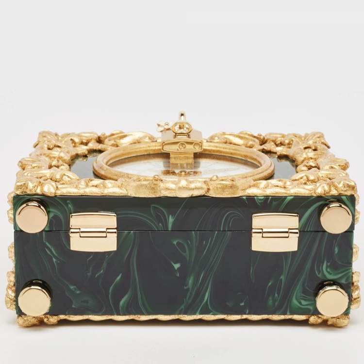 Pre Owned Dolce & Gabbana Gold/Green Acrylic and Leather Orologio Barocco Dolce Box Bag