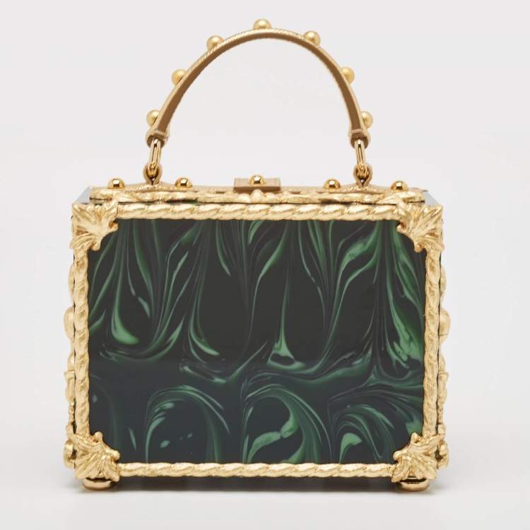 Pre Owned Dolce & Gabbana Gold/Green Acrylic and Leather Orologio Barocco Dolce Box Bag