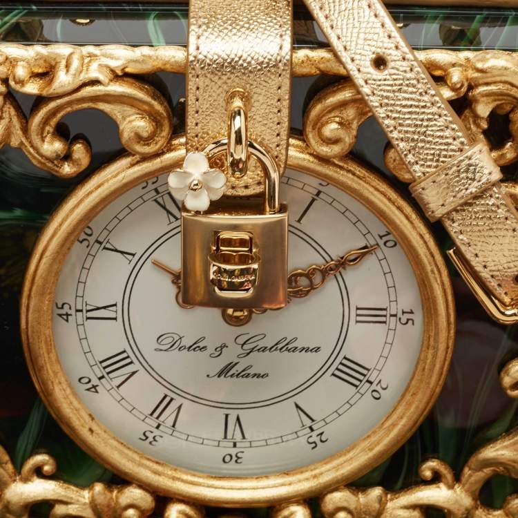Pre Owned Dolce & Gabbana Gold/Green Acrylic and Leather Orologio Barocco Dolce Box Bag
