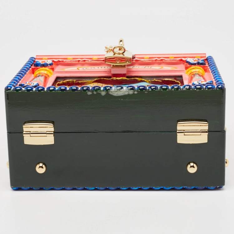 Pre Owned Dolce & Gabbana Multicolor Wood and Lizard Embossed Leather Teatro Lei Pupi Dolce Dolce Box Bag