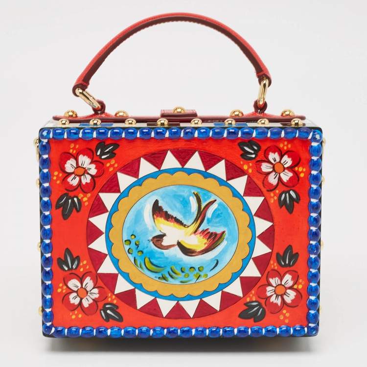 Pre Owned Dolce & Gabbana Multicolor Wood and Lizard Embossed Leather Teatro Lei Pupi Dolce Dolce Box Bag