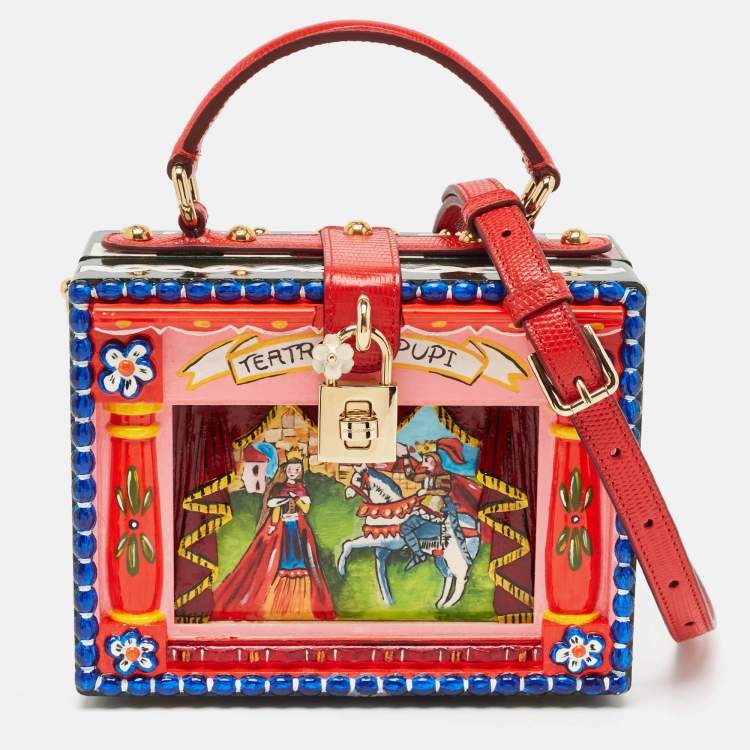 Pre Owned Dolce & Gabbana Multicolor Wood and Lizard Embossed Leather Teatro Lei Pupi Dolce Dolce Box Bag