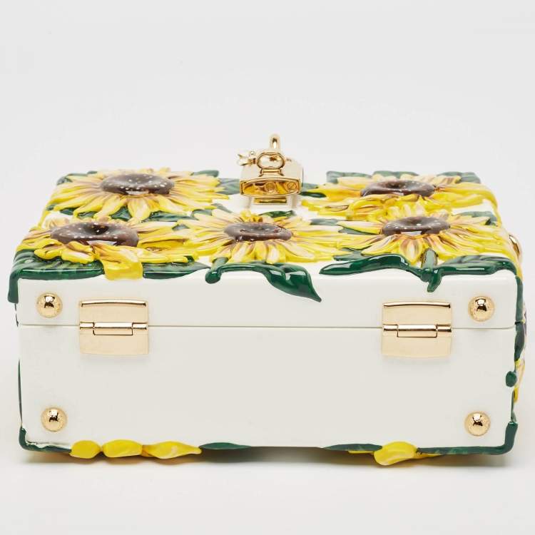 Pre Owned Dolce & Gabbana Yellow/Brown Acrylic and Python Trim Sunflower Dolce Box Bag