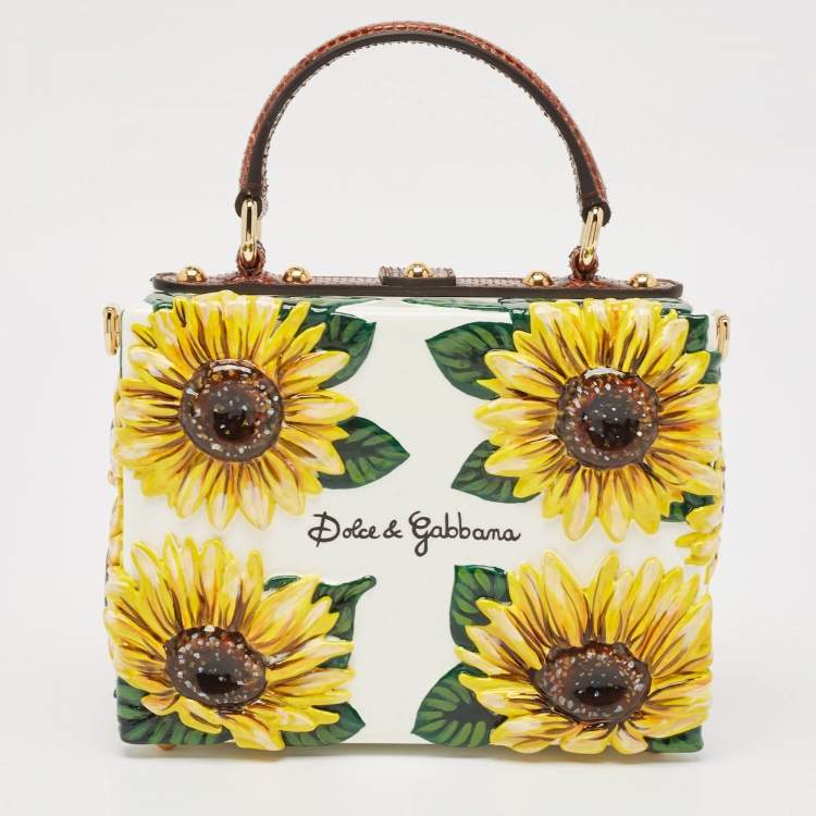 Pre Owned Dolce & Gabbana Yellow/Brown Acrylic and Python Trim Sunflower Dolce Box Bag