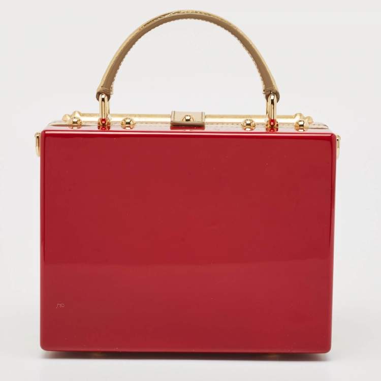 Pre Owned Dolce & Gabbana Red/Gold Acrylic and Patent Leather Dessert Embellished Dolce Box Bag