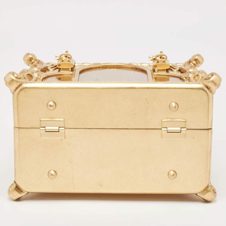 Pre Owned Dolce & Gabbana Gold Wood Angel Cherub Box Top Handle Bag