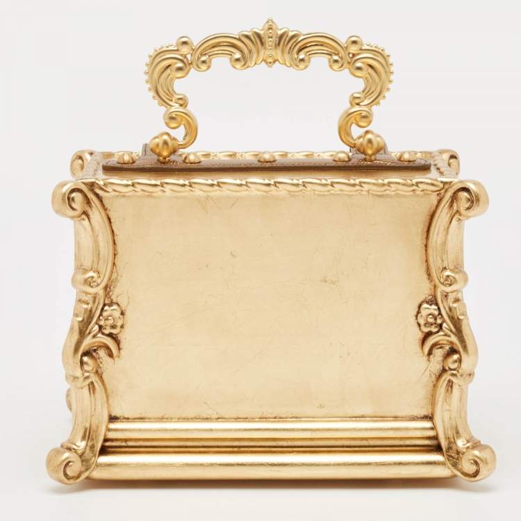 Pre Owned Dolce & Gabbana Gold Wood Angel Cherub Box Top Handle Bag