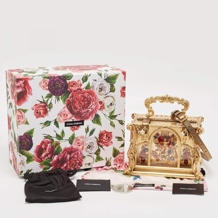 Pre Owned Dolce & Gabbana Gold Wood Angel Cherub Box Top Handle Bag