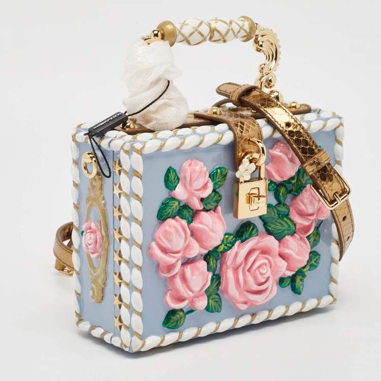 Pre Owned Dolce & Gabbana Multicolor Leather and Snakeskin Floral Dolce Box Top Handle Bag 