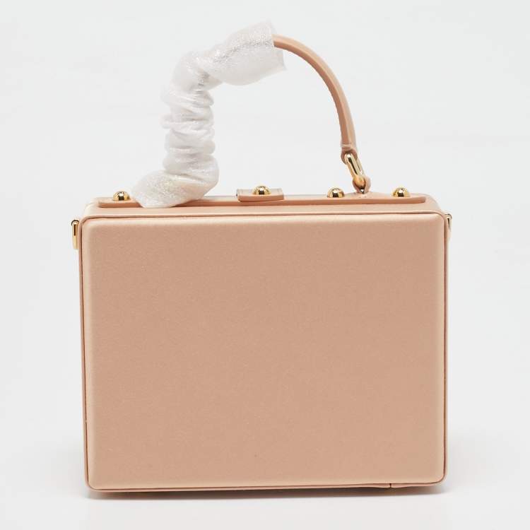 Pre Owned Dolce & Gabbana Beige Satin and Leather Crystal Embellished Rosaria Box Top Handle Bag