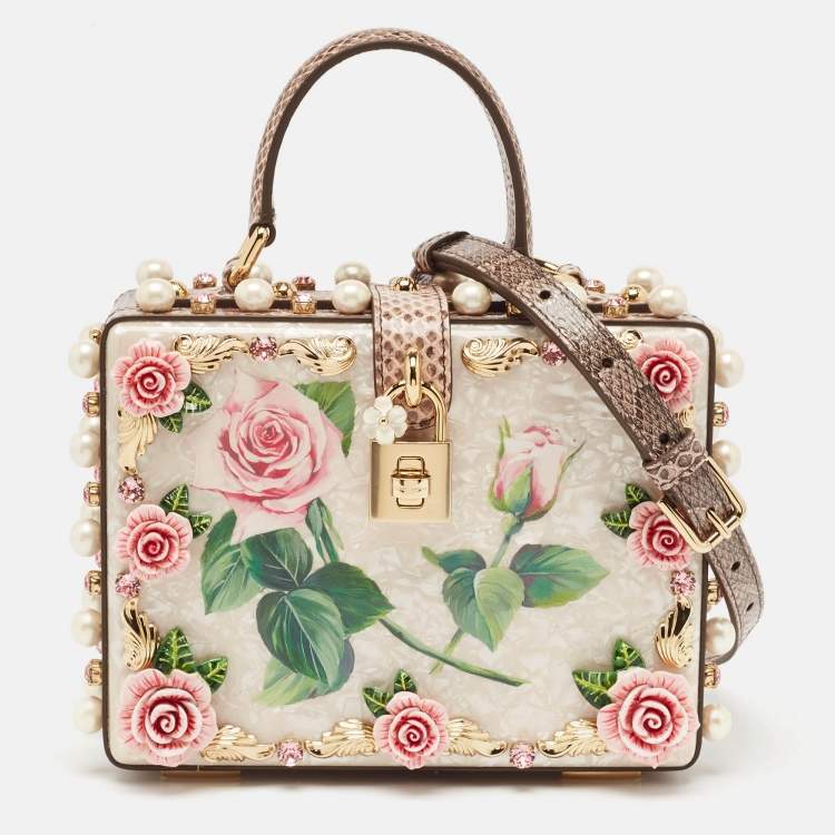 Pre Owned Dolce & Gabbana Pink Acrylic and Snakeskin Embellished Mother of Pearl Dolce Box Bag