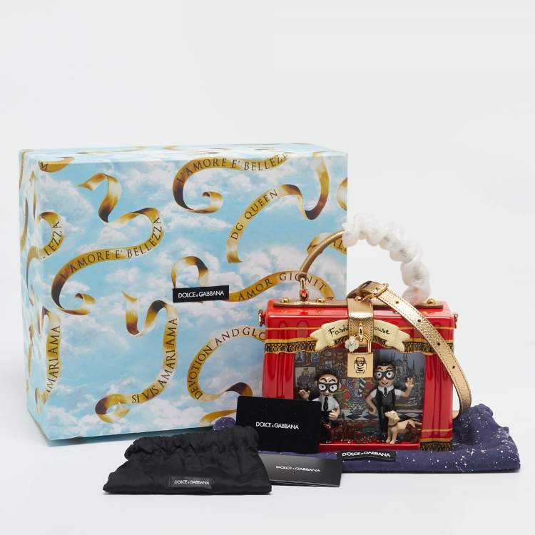 Pre Owned Dolce & Gabbana Red/Gold Acrylic and Leather Fashion House Dolce Box Top Handle Bag