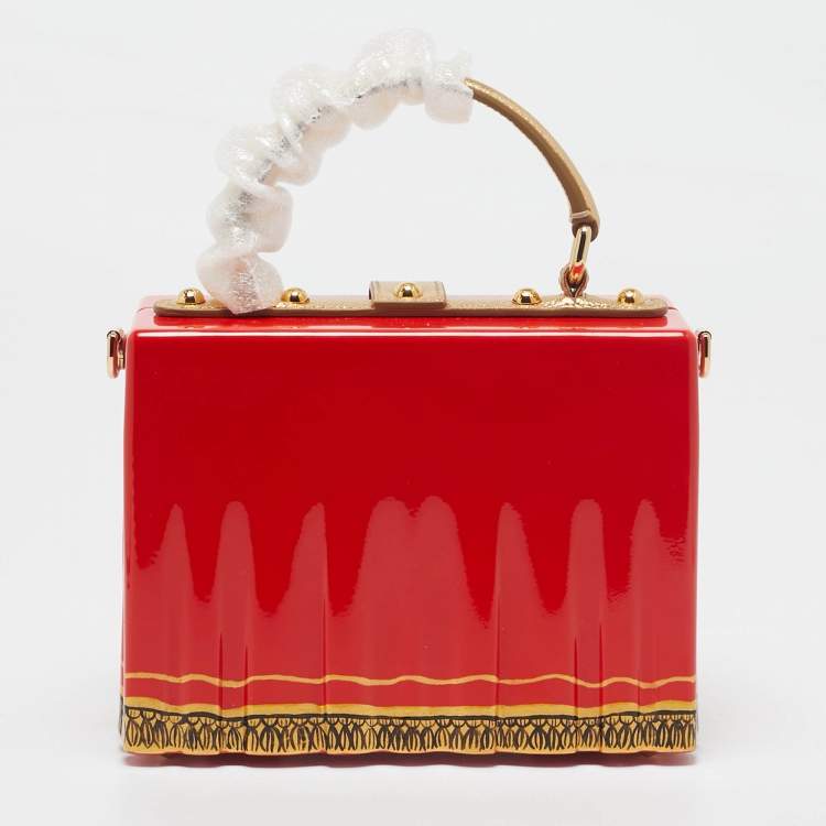 Pre Owned Dolce & Gabbana Red/Gold Acrylic and Leather Fashion House Dolce Box Top Handle Bag