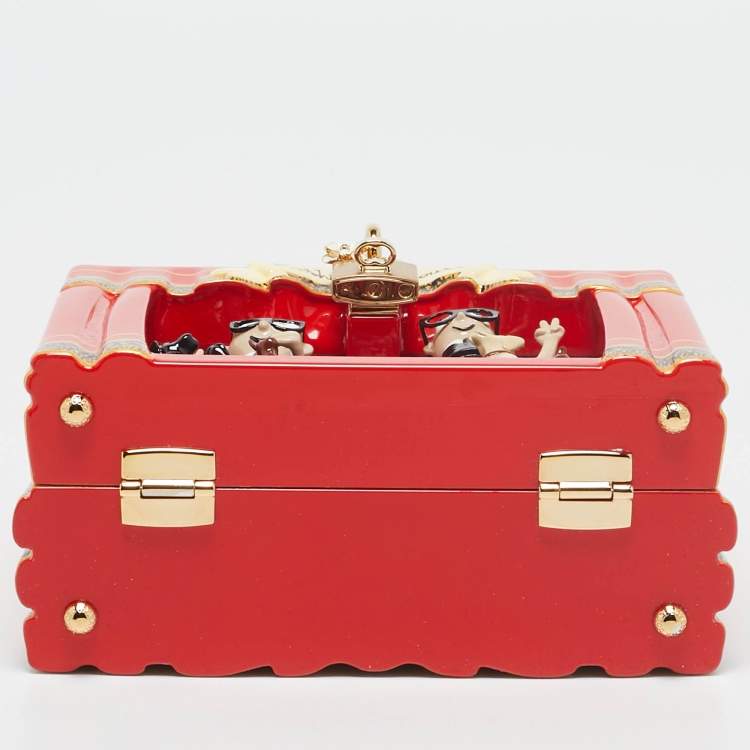 Pre Owned Dolce & Gabbana Red/Gold Acrylic and Leather Fashion House Dolce Box Top Handle Bag